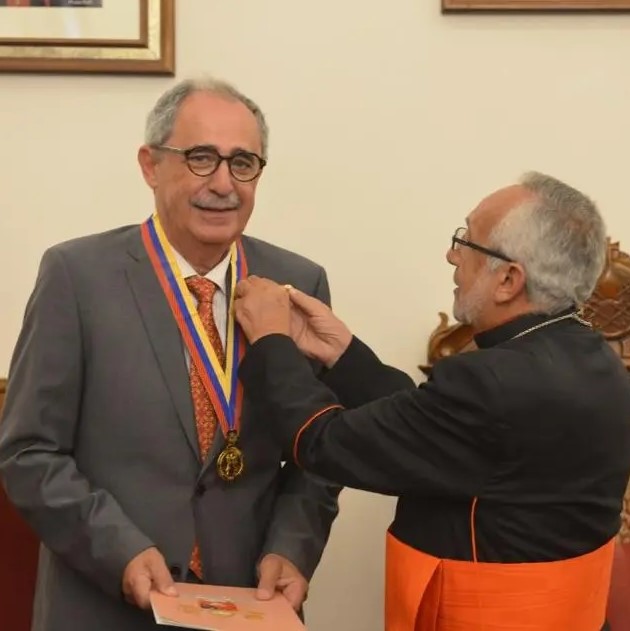 His Beatitude Catholicos-Patriarch of Cilicia Raphael Bedros XXI awards Dr. Hrayr Jebejian the St. Mesrob Mashdots Medal